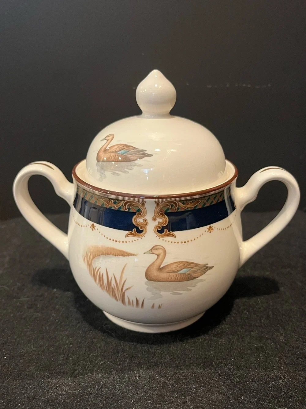 Keltcraft designed by Noritake Tranquil Glen Lidded Sugar Bowl with Duck Motif